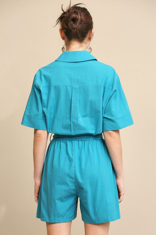 Teal Oversized Button Down Romper
