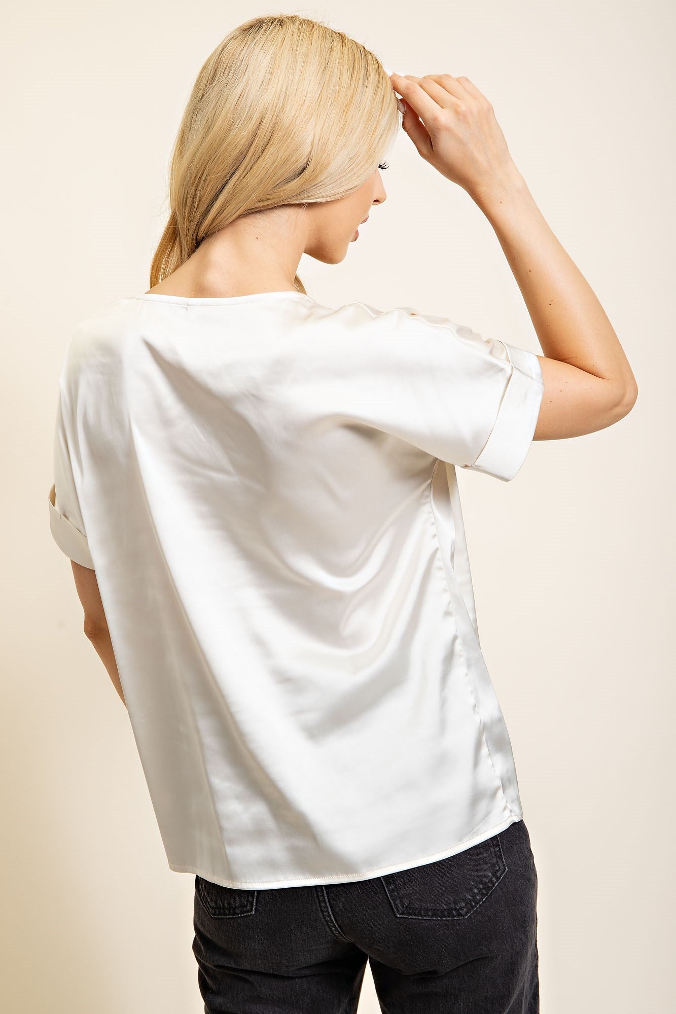Champagne V Neck Short Sleeve Blouse