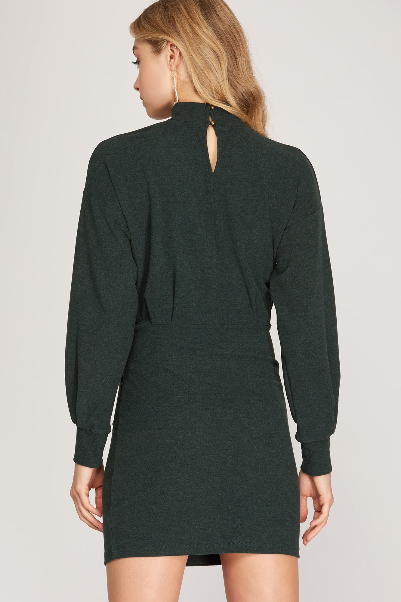Forest Green Long Sleeve Mock Knit Dress