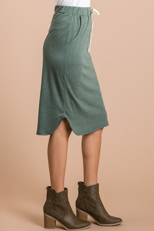 Vintage Charcoal Knitted Midi Front Tie Skirt