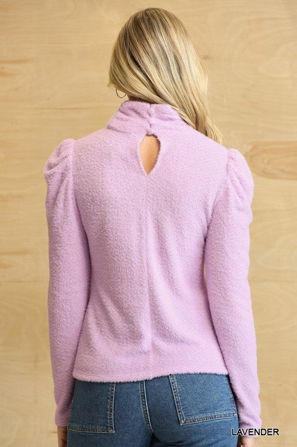 Cozy lavender sweater with back keyhole button closure