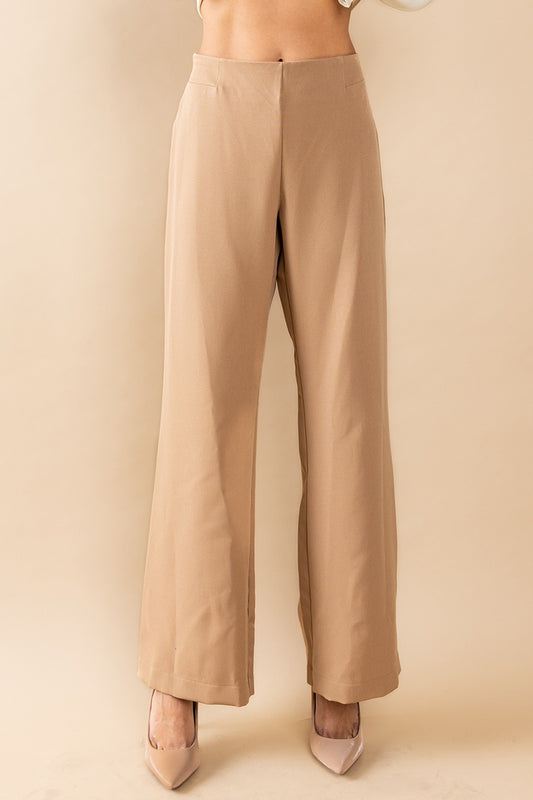 Tan Elastic Waist Wide Leg Pants