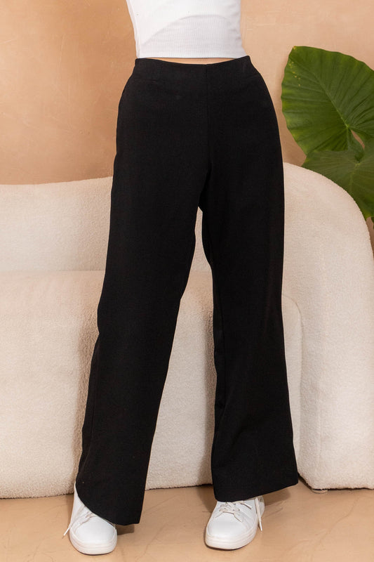 Black Elastic Waist Wide Leg Pants