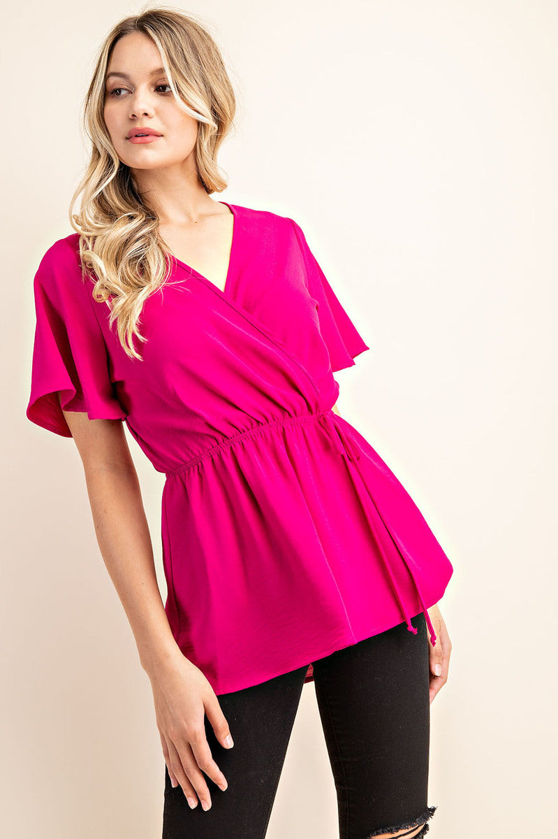 Magenta Short Sleeve Woven Blouse