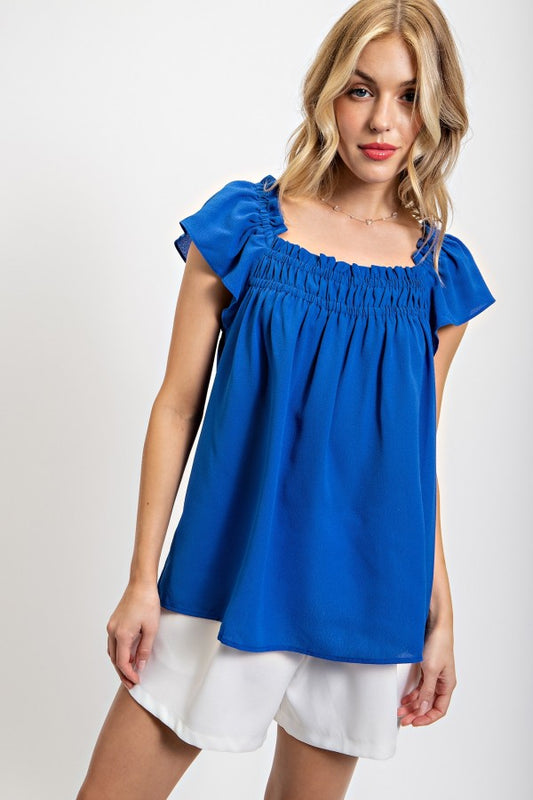 Royal Blue Ruffle Square Neck Top