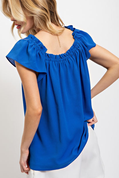 Royal Blue Ruffle Square Neck Top