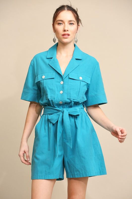 Teal Oversized Button Down Romper