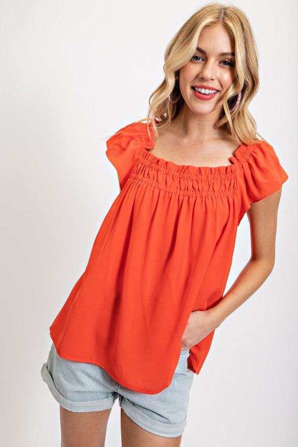 Red/Orange Ruffle Square Neck Top