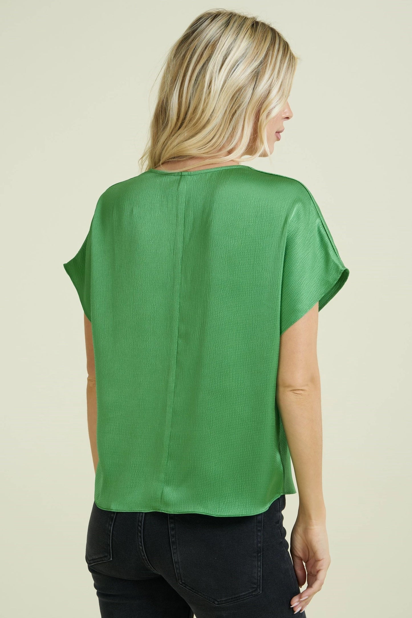 Kelly Green V Neck Short Sleeve Blouse