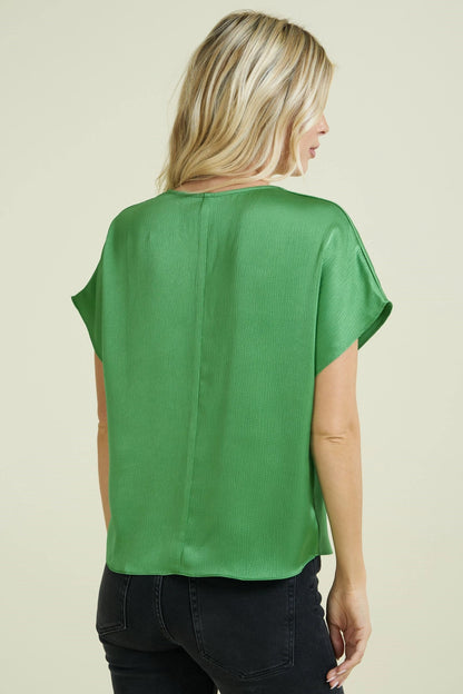 Kelly Green V Neck Short Sleeve Blouse