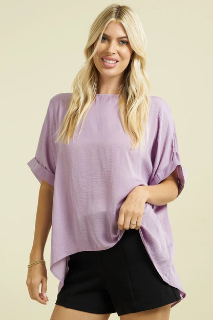 Periwinkle High Low Pleated Back Blouse