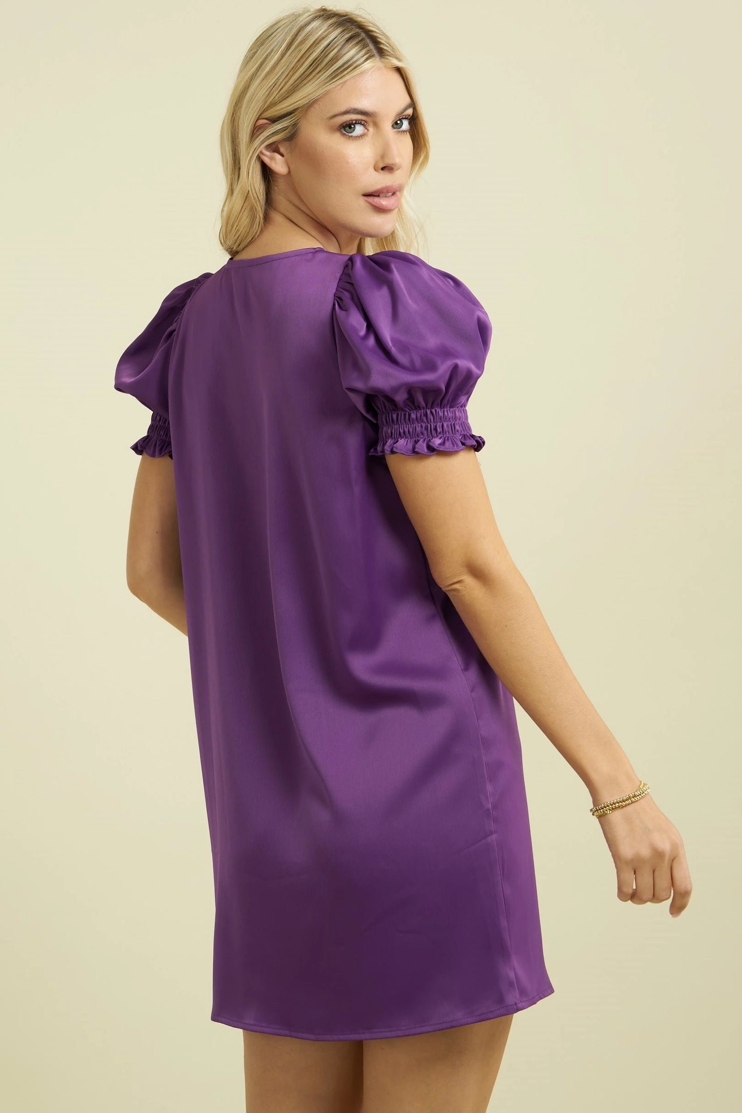 Purple V Neck Baby Doll Dress