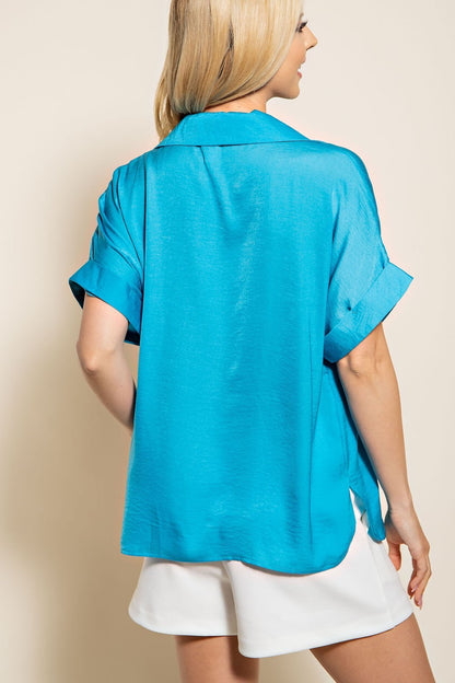 Pacific Blue Collared Dolman Sleeve Shirt