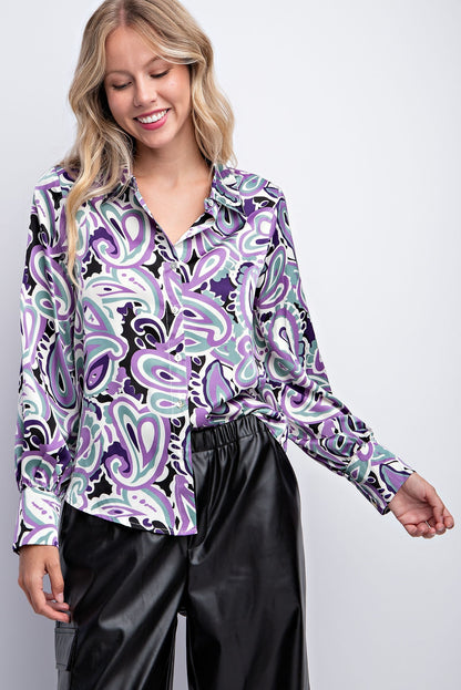 Purple Paisley Print Buttondown Shirt