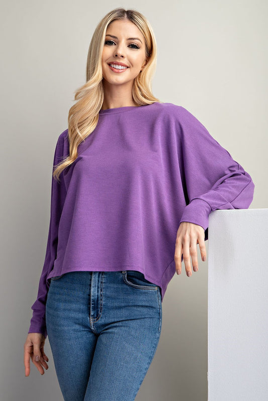 Front view of purple lavender knit top from Miranda’s Bella Boutique. 