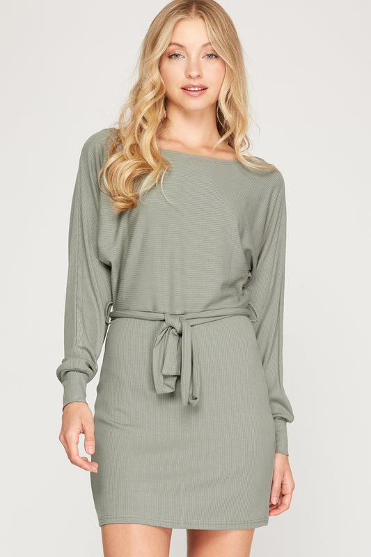 Sage Long Sleeve Rib Knit Dress