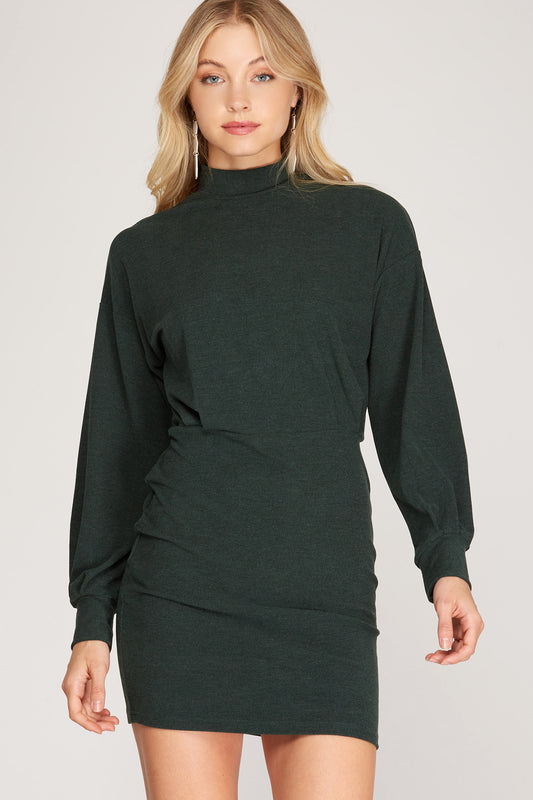 Forest Green Long Sleeve Mock Knit Dress