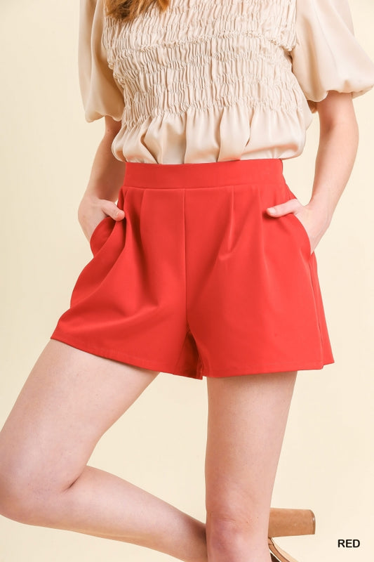 Cherry Red Dress Shorts with Pockets