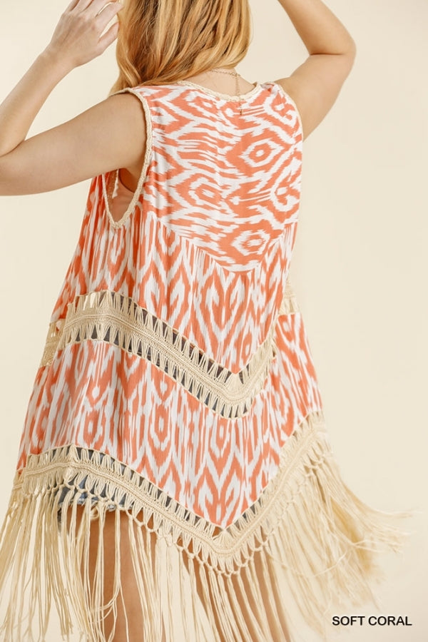 Coral Open Front Duster Vest