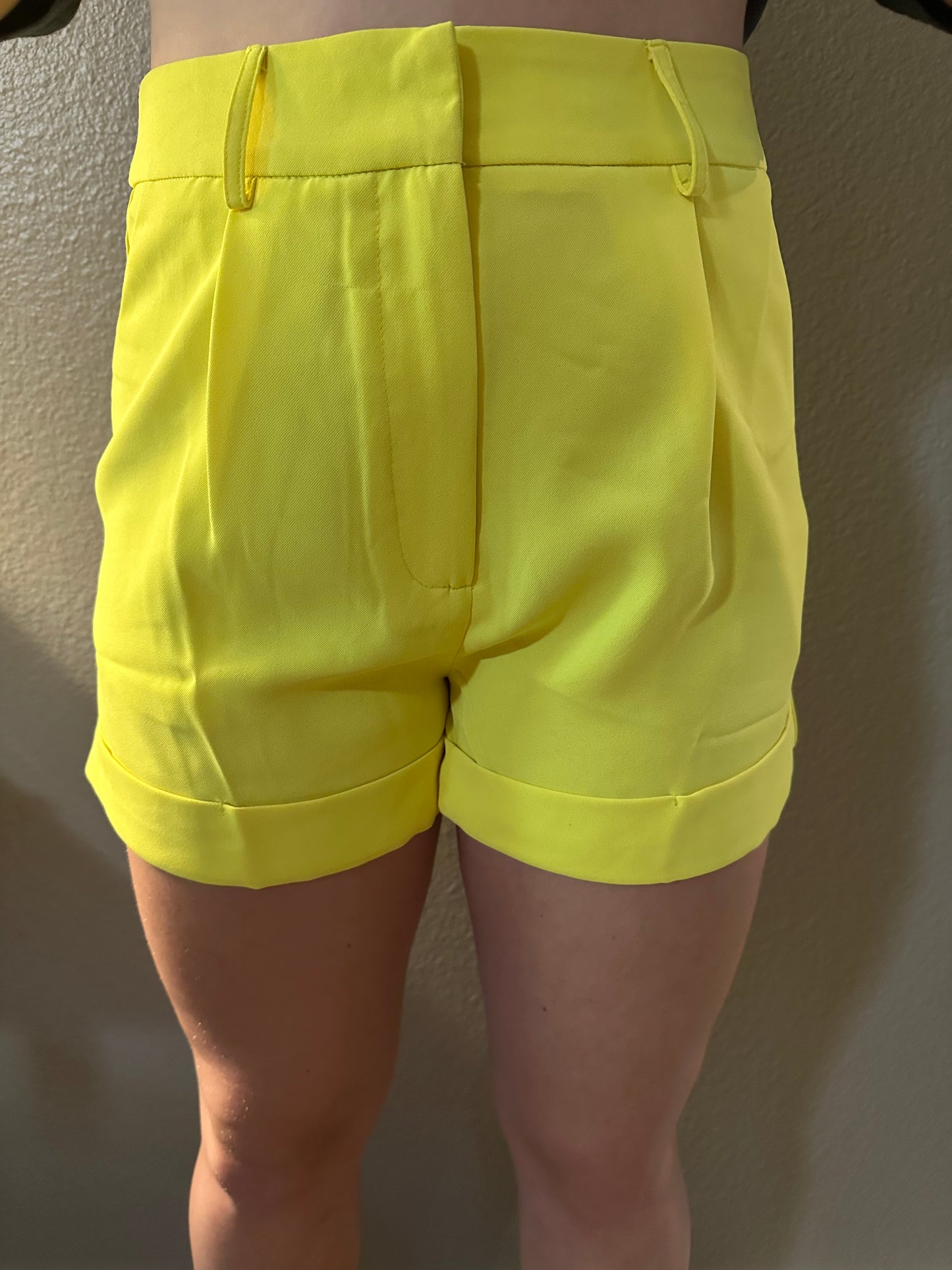 Lemon Pleated Dress Shorts with Pockets