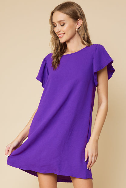 Purple Tie Back Airflow Flutter Sleeve Dress