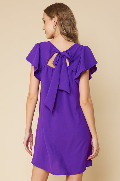 Purple Tie Back Airflow Flutter Sleeve Dress