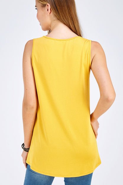 Mustard Cutout Neck Sleeveless Top