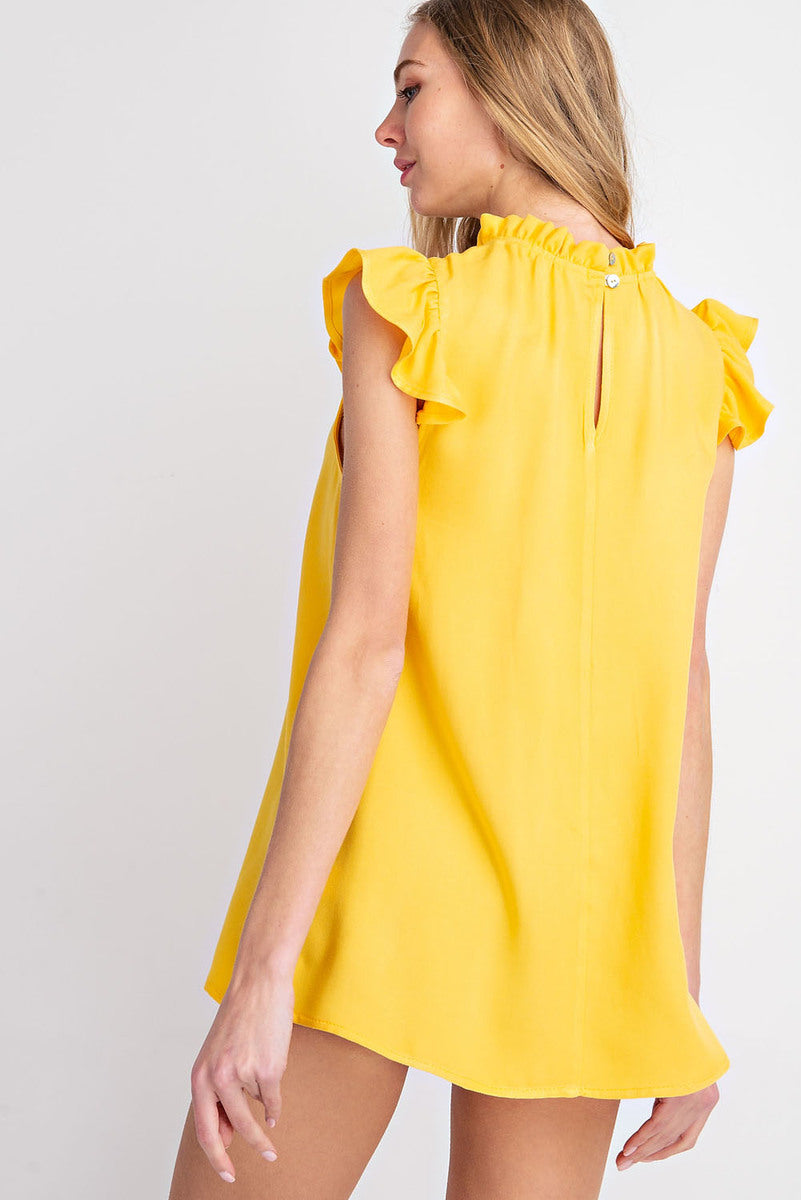 Sunflower Ruffled Short Sleeve Mock Neck Top