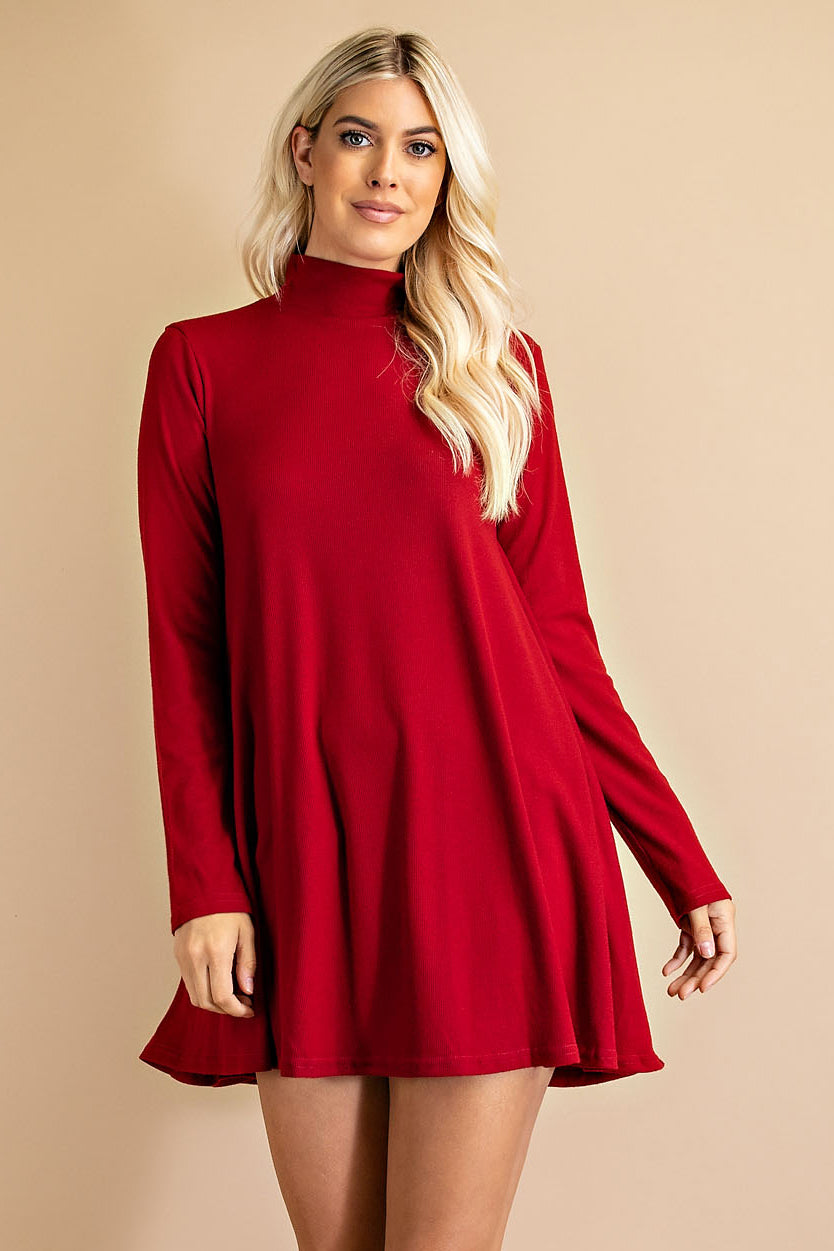 Wine Long Sleeve Knit Dress