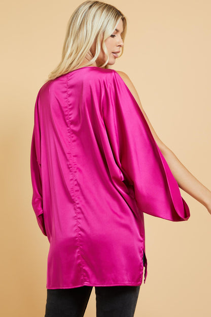 Fuchsia/Plum color Dolman Sleeve Satin Top