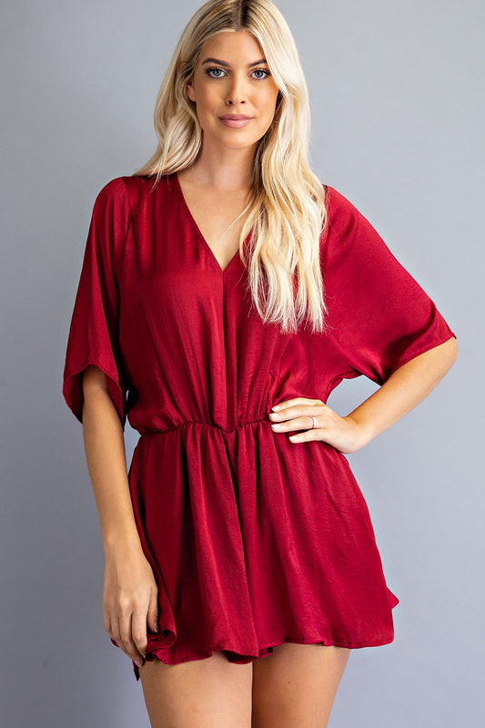 Wine Kimono Short Sleeve Romper