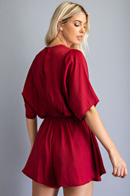 Wine Kimono Short Sleeve Romper