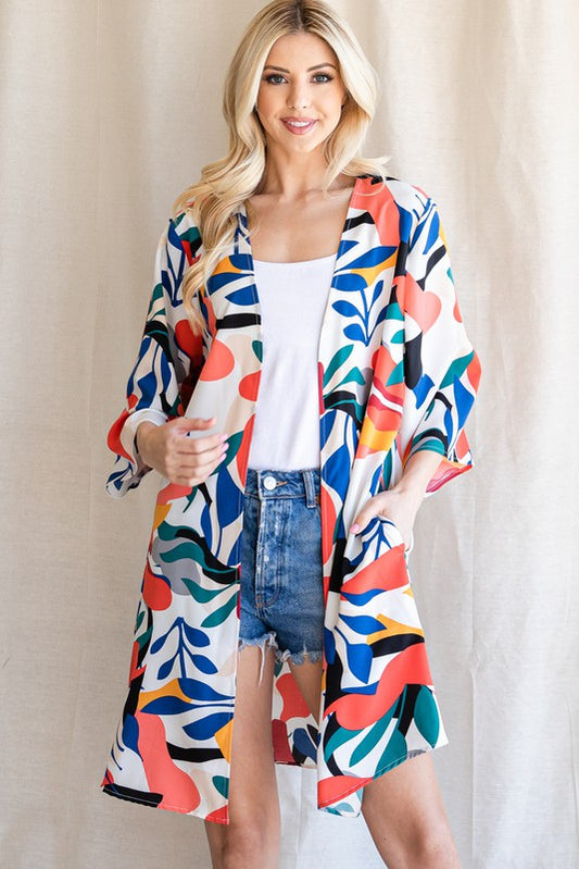 White Multicolor Mix Kimono