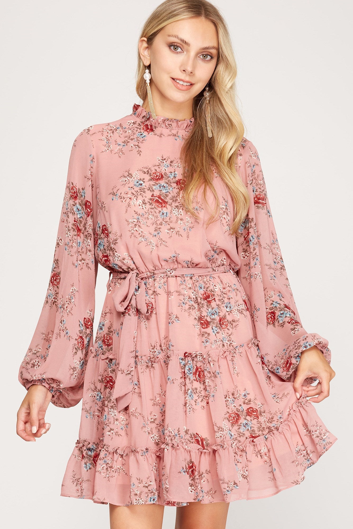 Pink Rose Long Sleeve Dress