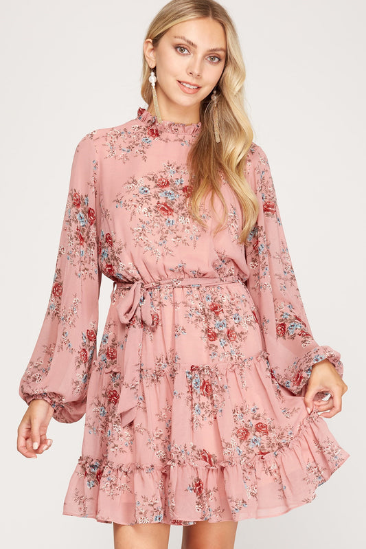 Pink Rose Long Sleeve Dress