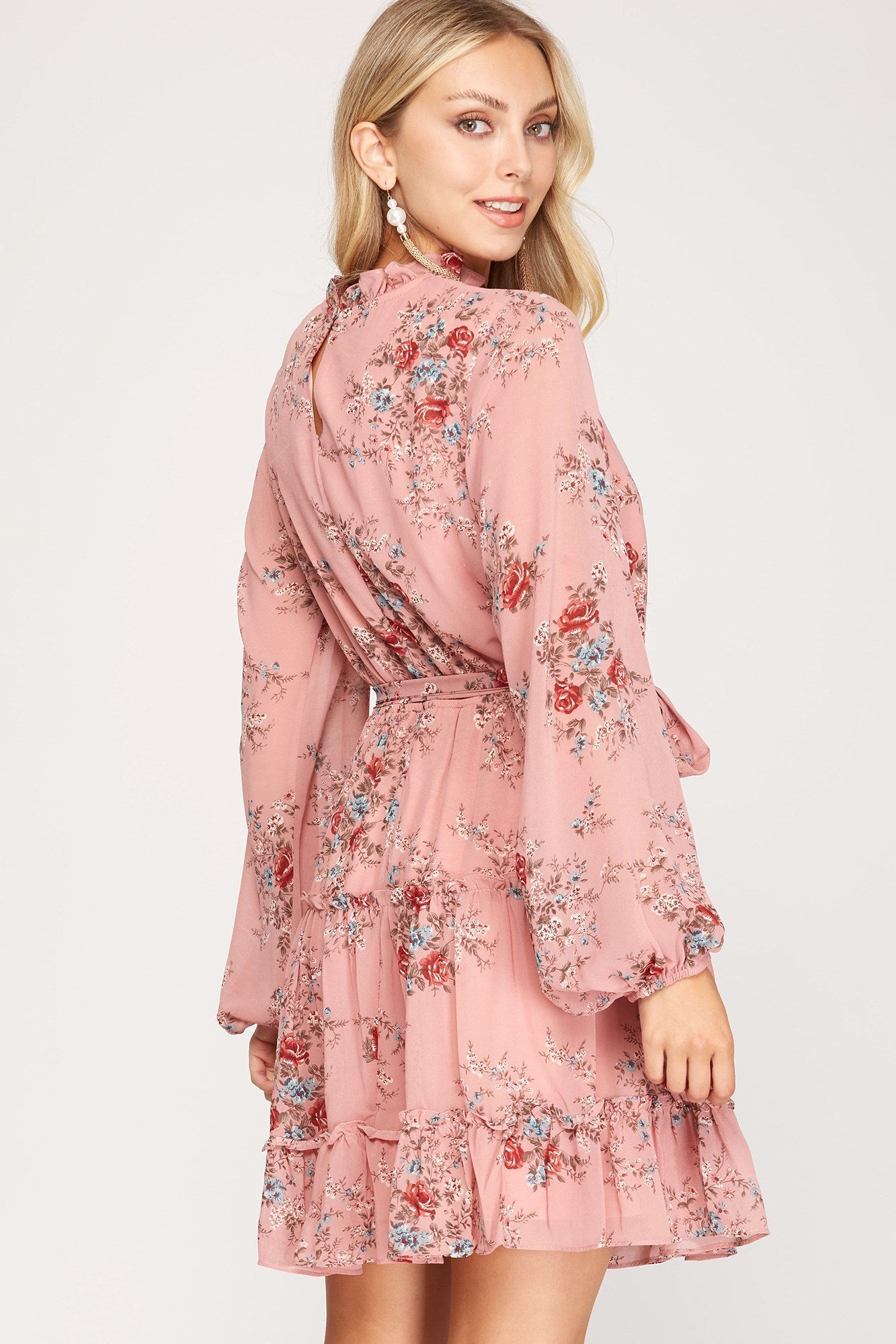 Pink Rose Long Sleeve Dress