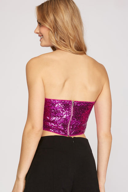 Magenta Sequin Crop Tube Top