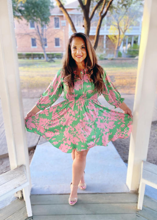 Green Apple/Pink Floral Dress