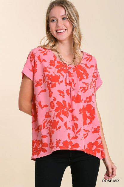 Pink Floral Mix Short Sleeve Top