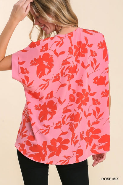 Pink Floral Mix Short Sleeve Top