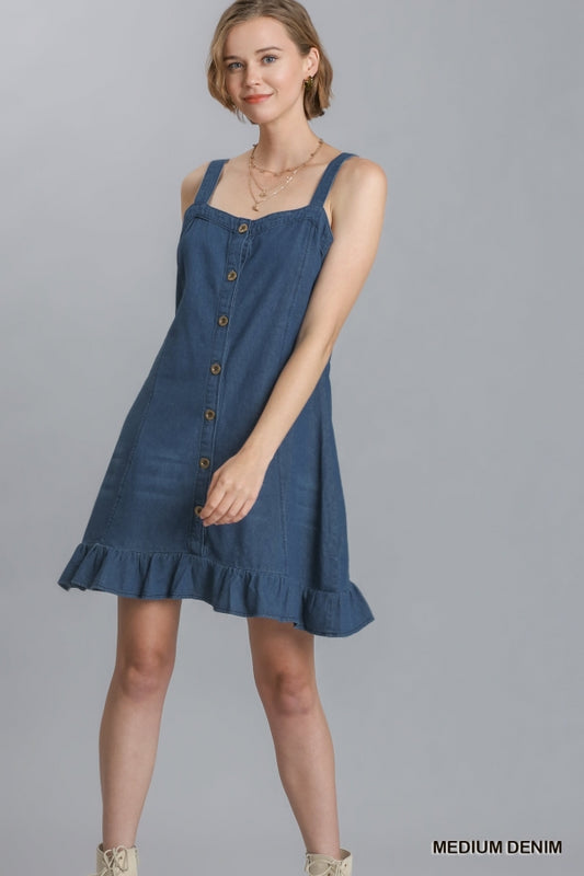 Denim Sleeveless Front Button Dress